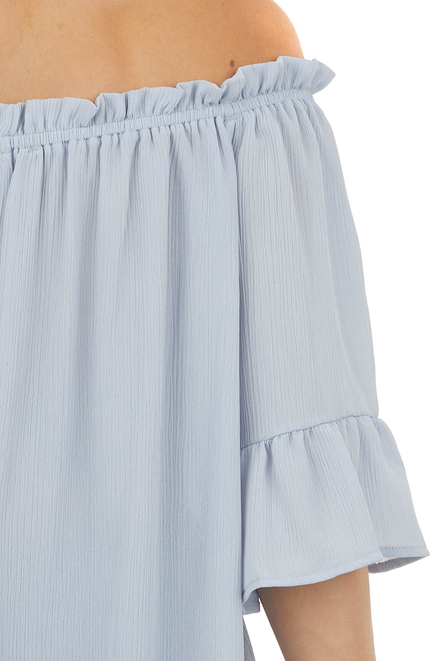 Powder Blue Off the Shoulder Ruffle Blouse