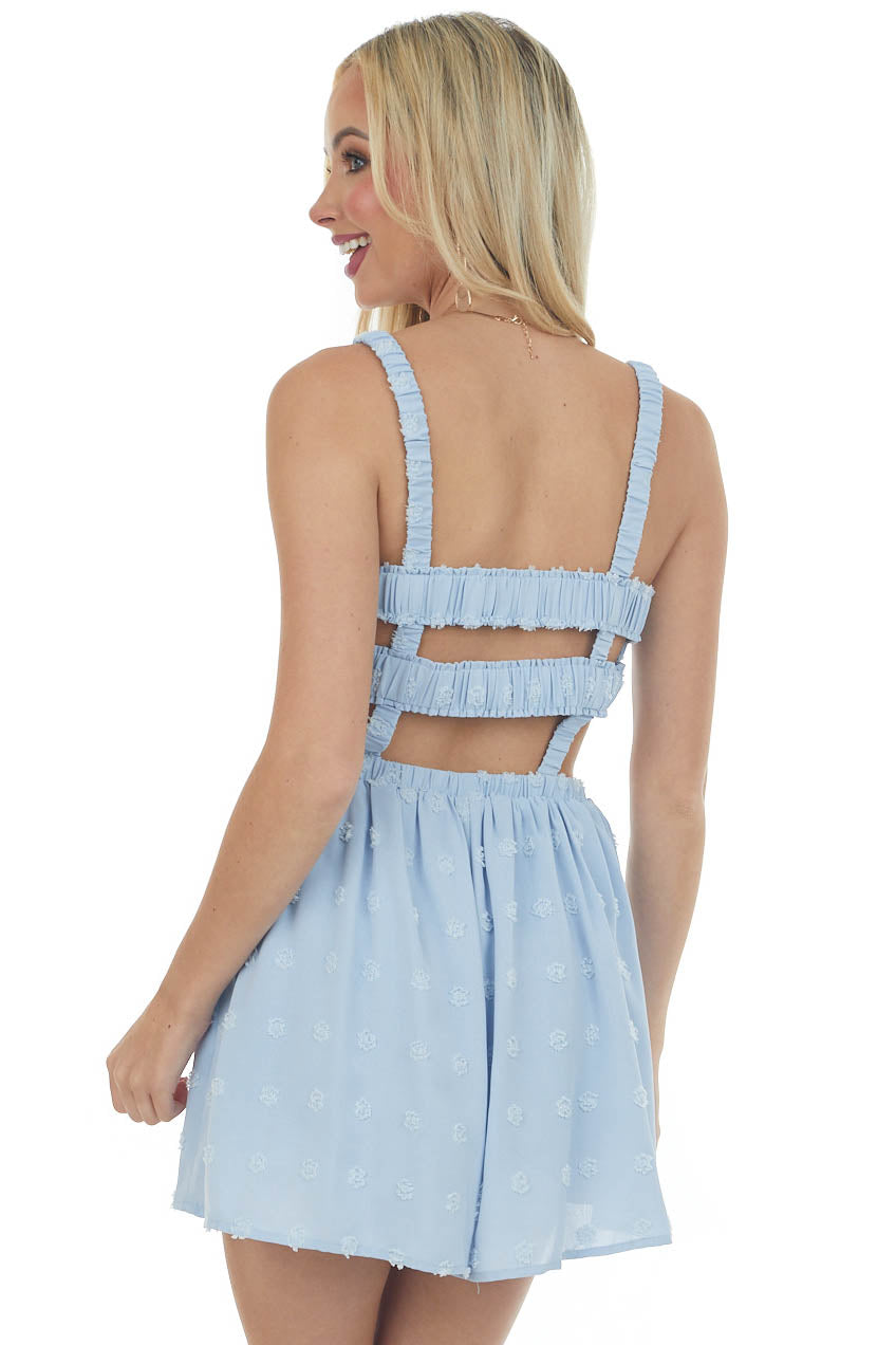 Powder Blue Square Neck Cut Out Woven Romper