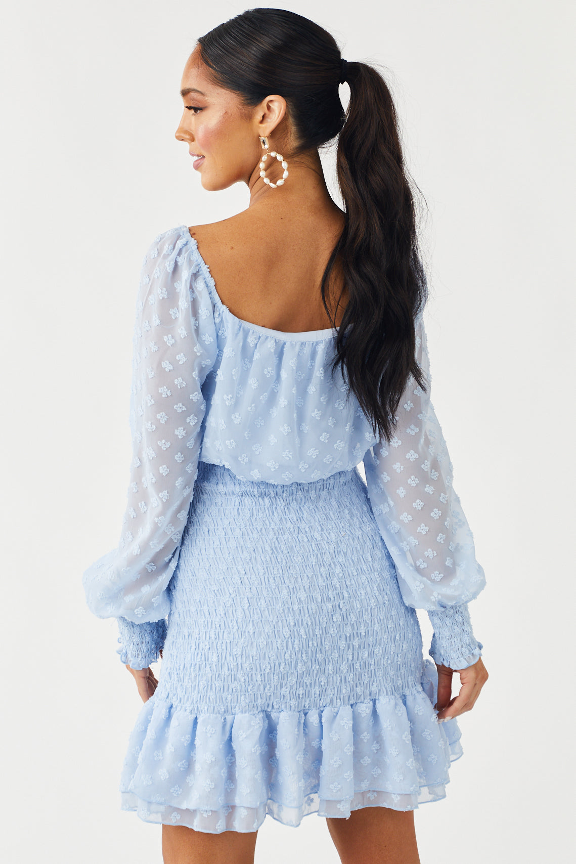 Powder Blue Swiss Dot Smocked Mini Dress