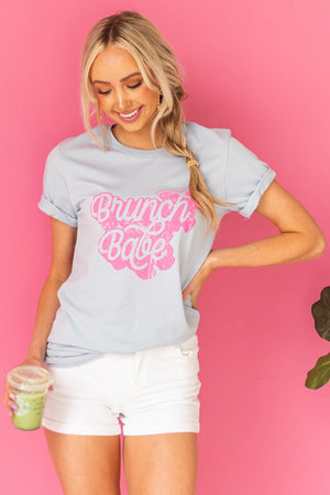 Powder Blue 'Brunch Babe' Script Graphic Tee