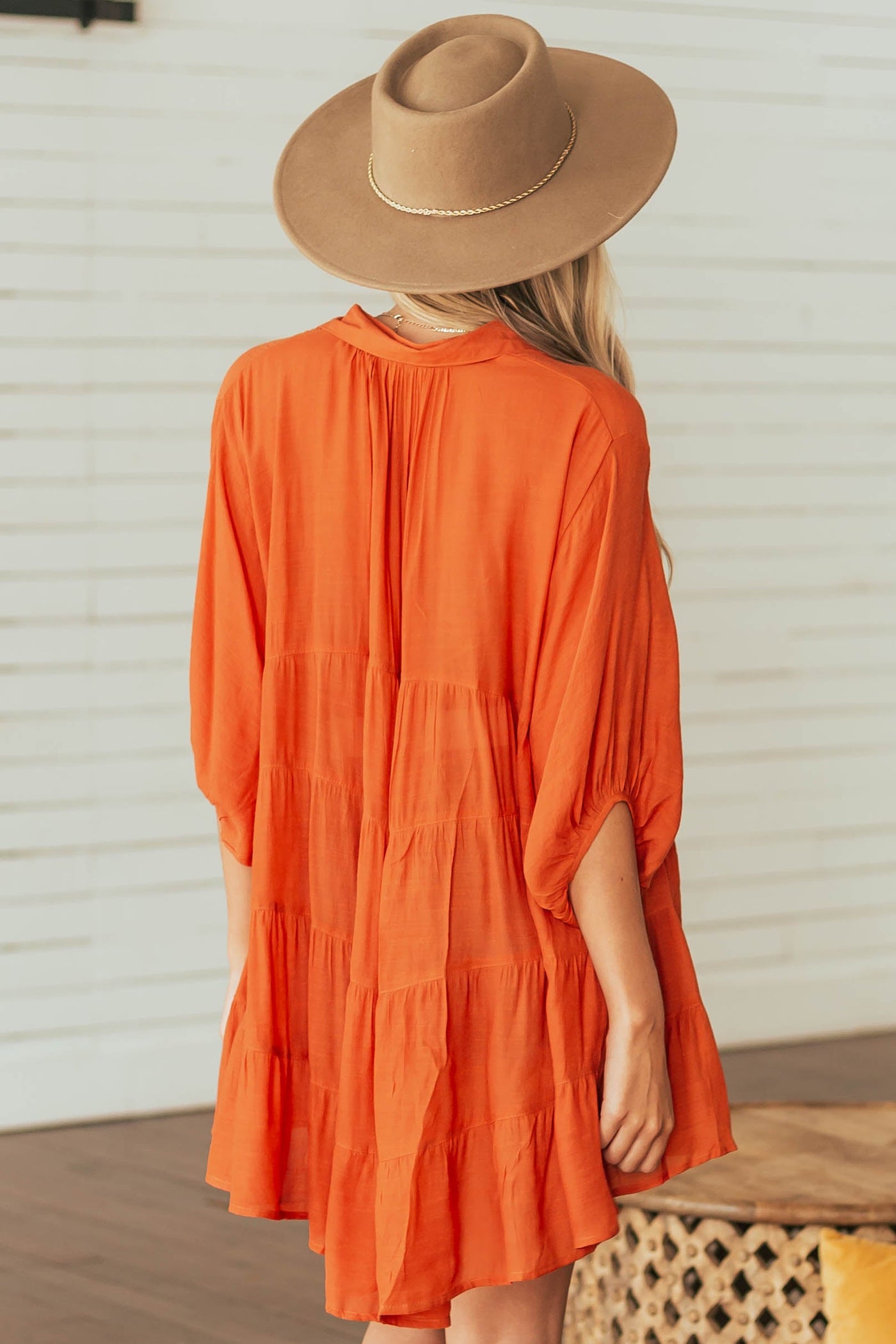 Pumpkin Button Down High Low Flowy Tunic Blouse