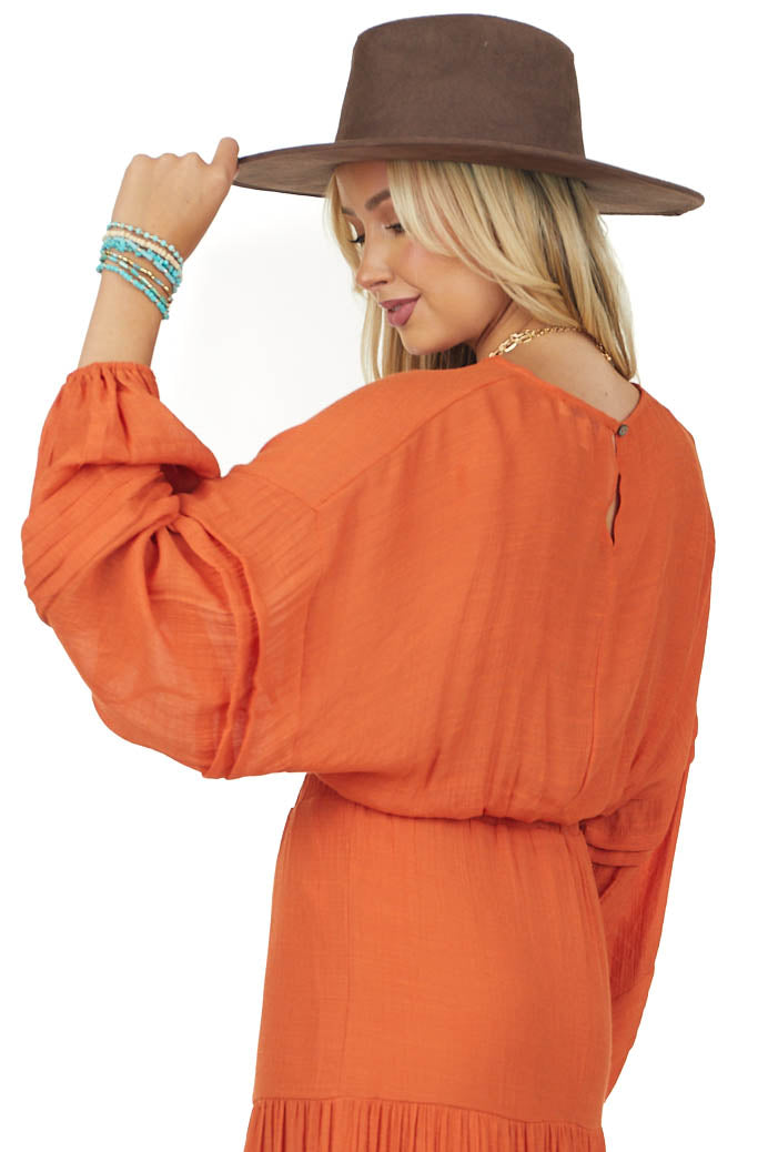 Pumpkin Elastic Hemline Cropped Woven Top