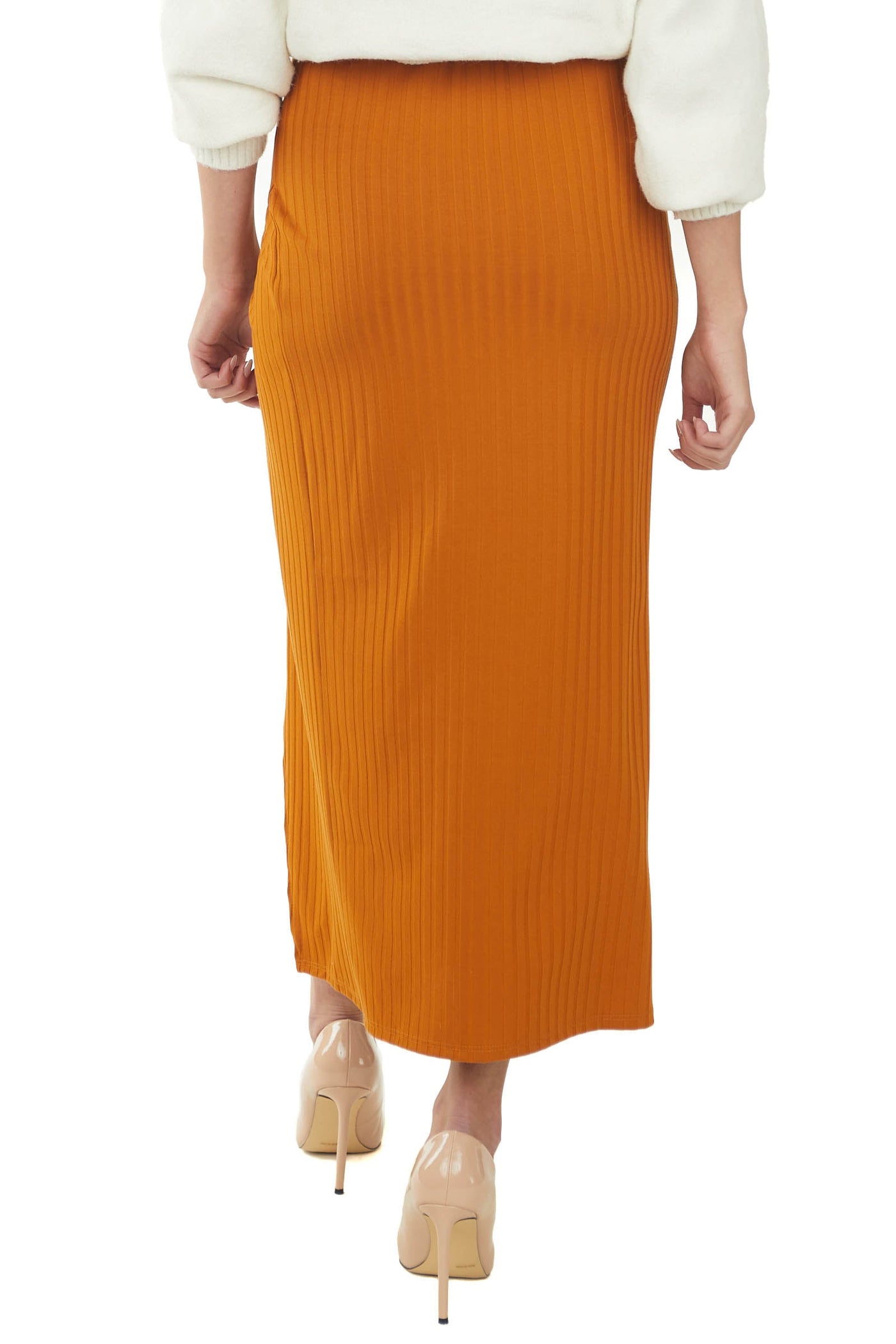 Pumpkin Spice Wrap Style Ribbed Midi Skirt