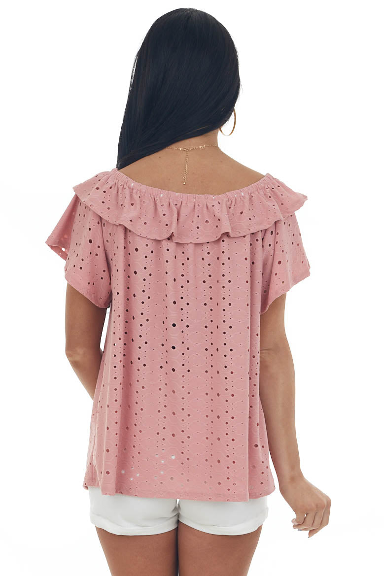 Punch Eyelet Off the Shoulder Flowy Knit Top