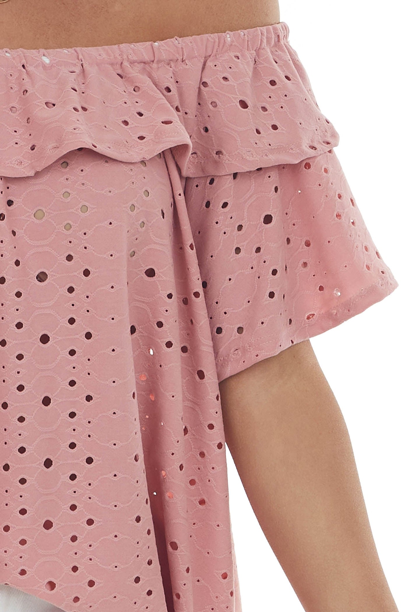 Punch Eyelet Off the Shoulder Flowy Knit Top