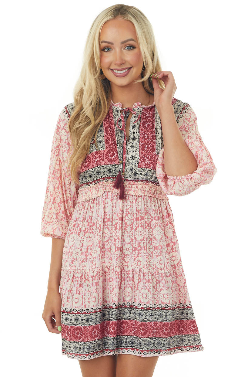 Punch Floral Print Smocked Woven Short Dress