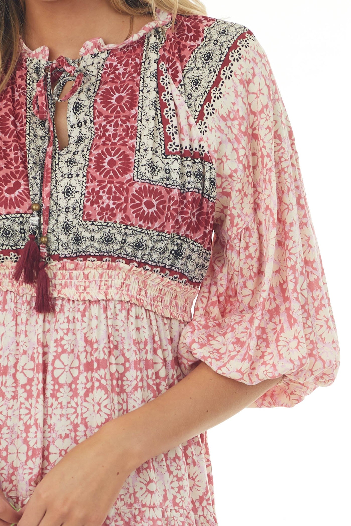 Punch Floral Print Smocked Woven Short Dress