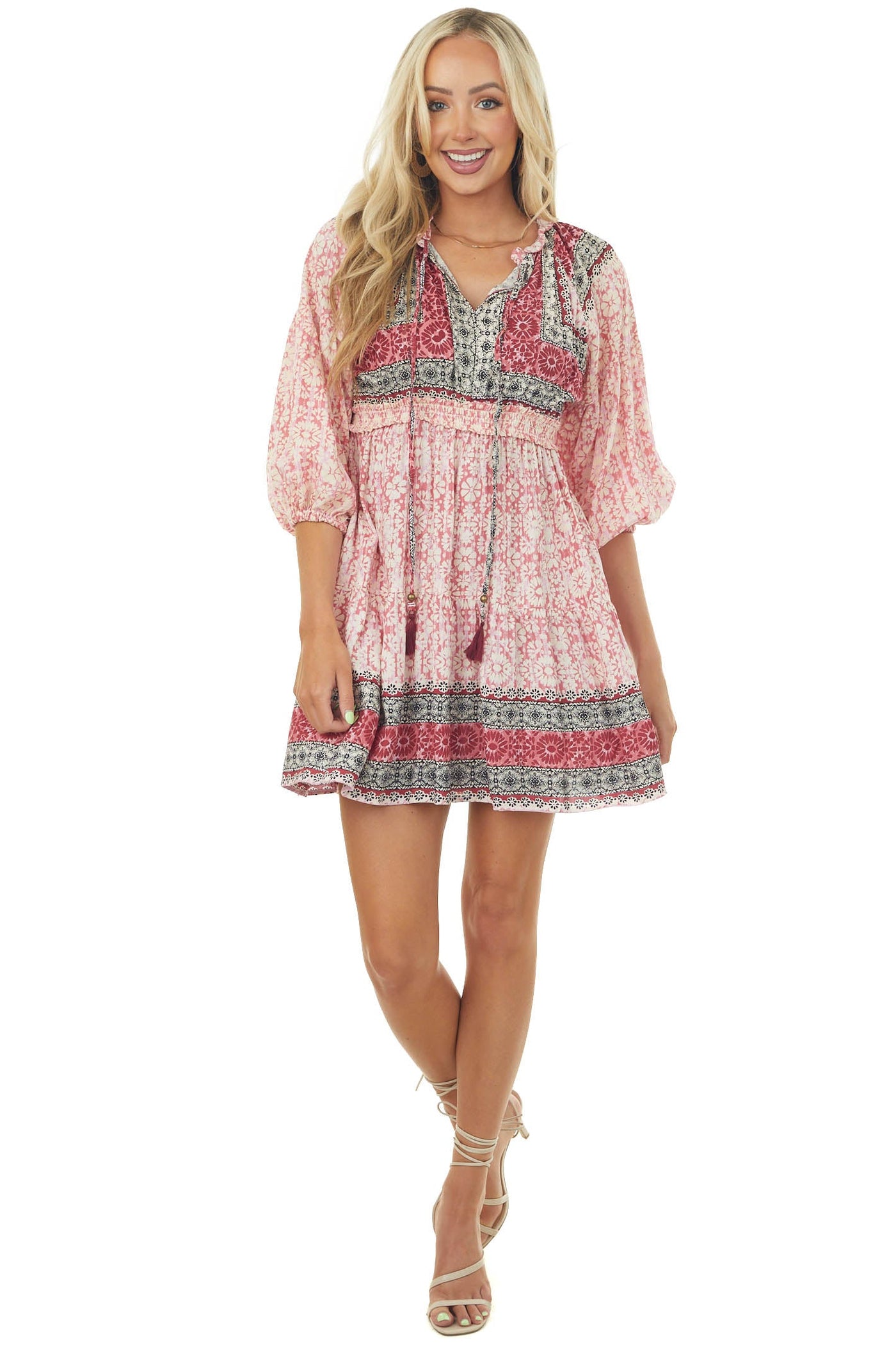 Punch Floral Print Smocked Woven Short Dress