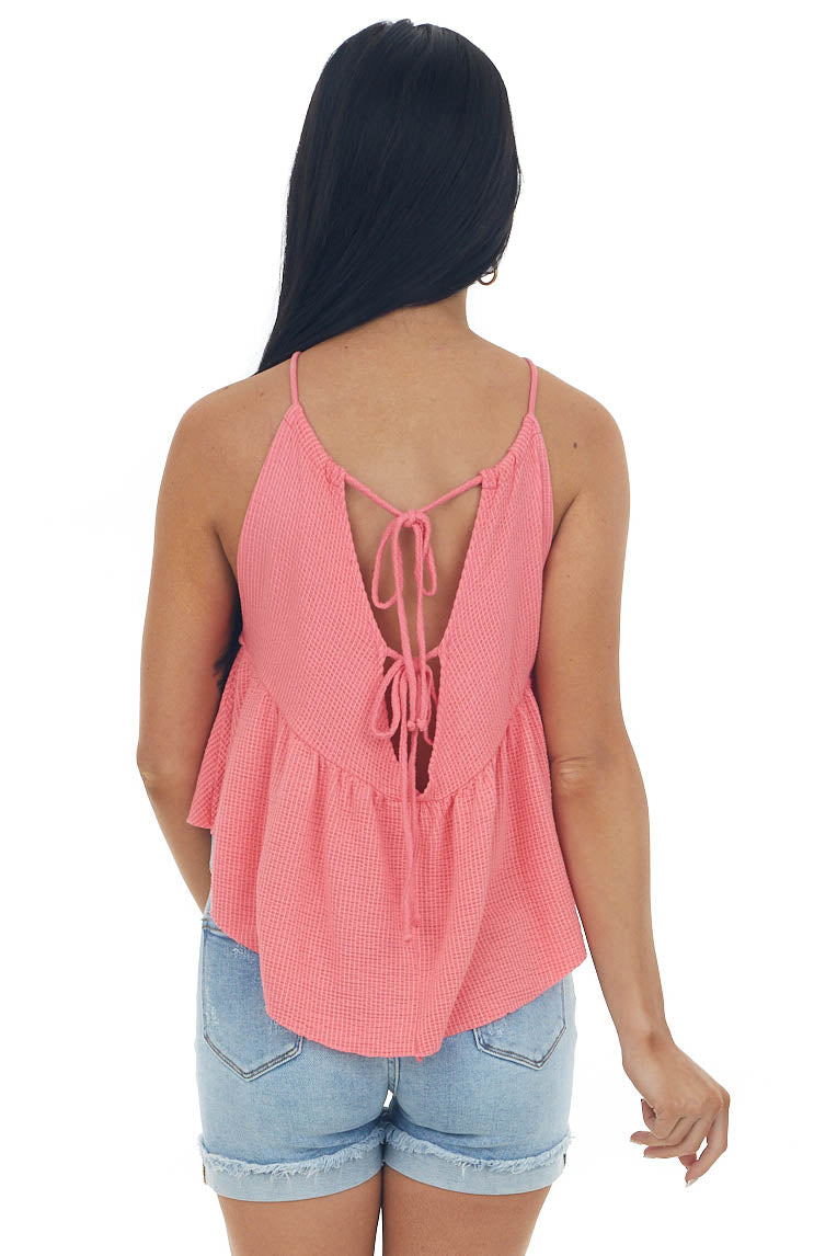Punch Halter Neck Back Cut Out Babydoll Knit Tank