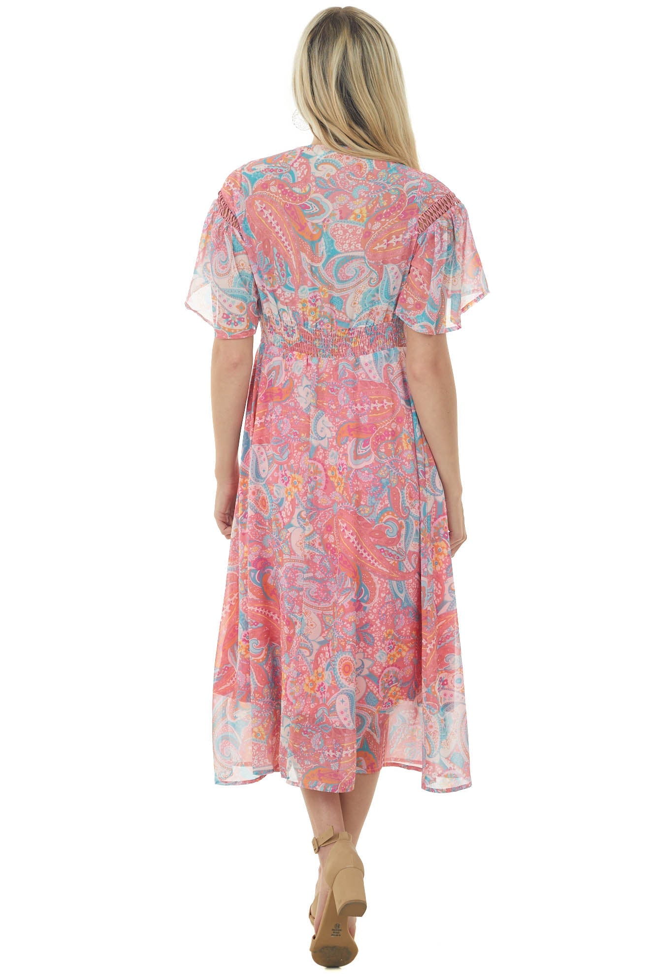 Punch Multi Printed Smocked Waist Midi Dress