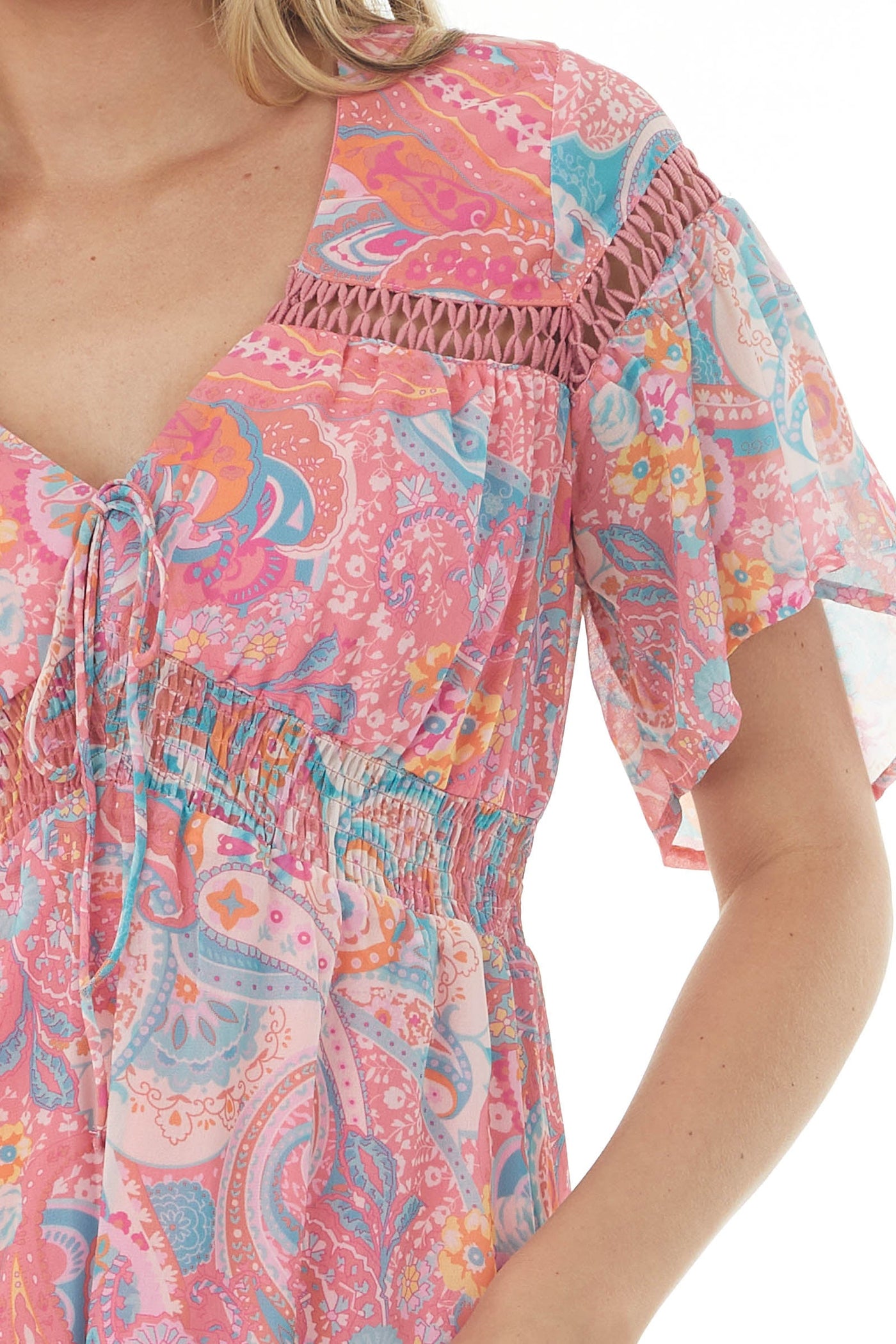 Punch Multi Printed Smocked Waist Midi Dress