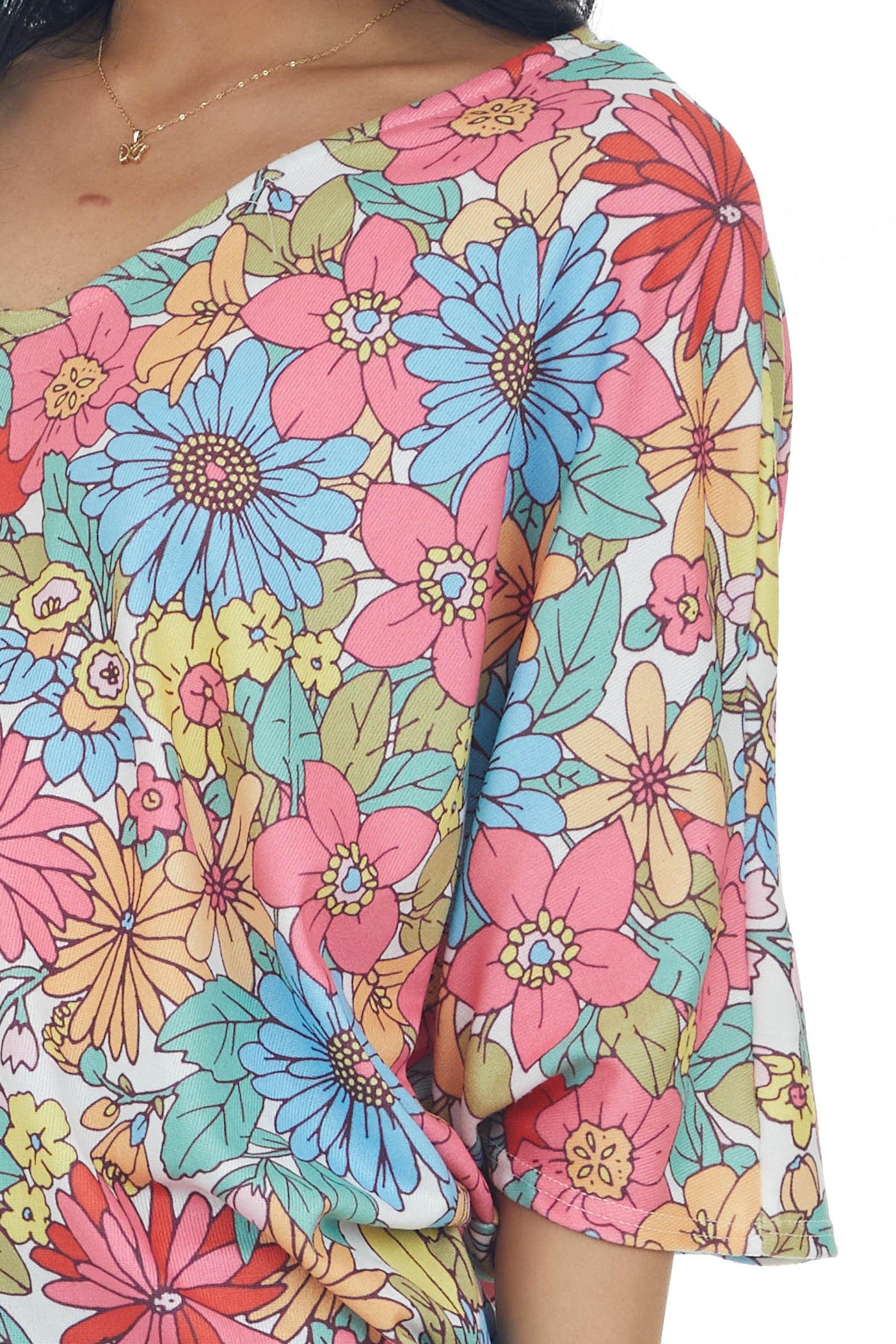 Punch Multicolor Floral Kimono Sleeve Knit Top