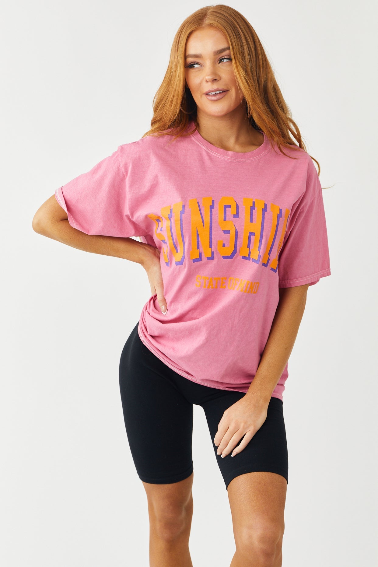 Punch Pink 'Sunshine' Oversized Graphic Tee