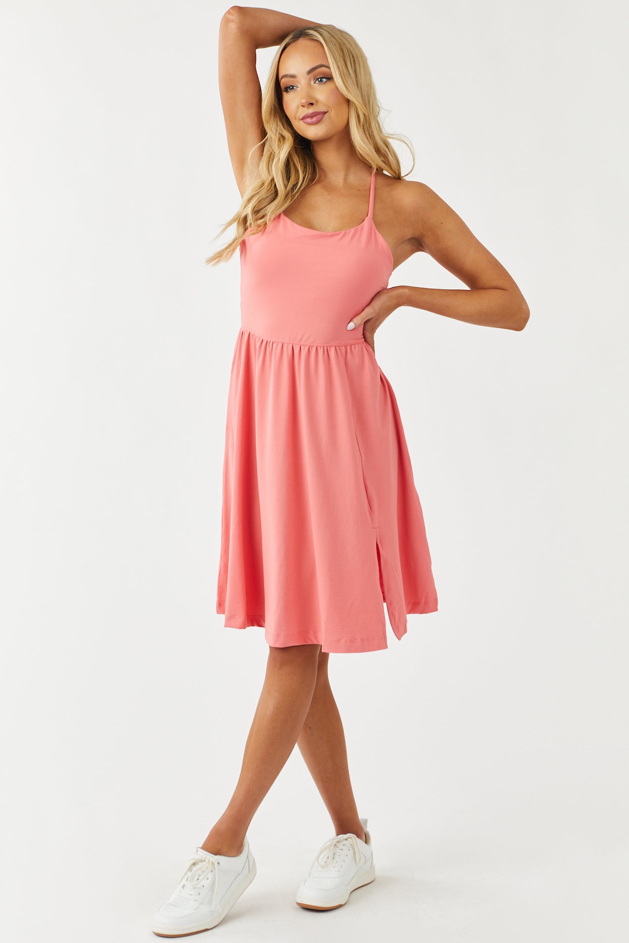 Punch Sleeveless Soft Knit Side Slit Short Dress