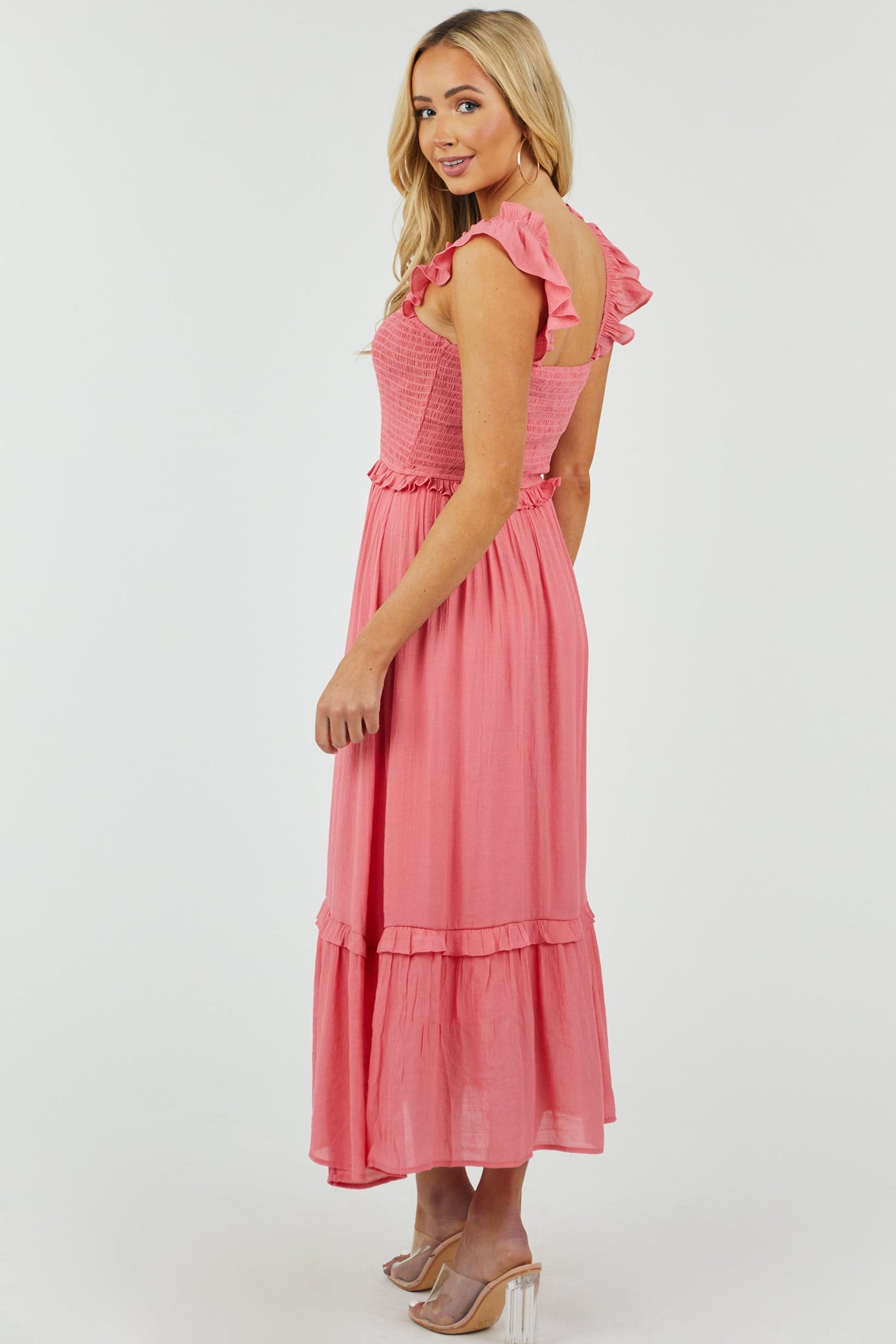 Punch Smocked Ruffle Strap Woven Maxi Dress