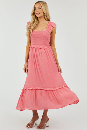 Punch Smocked Ruffle Strap Woven Maxi Dress