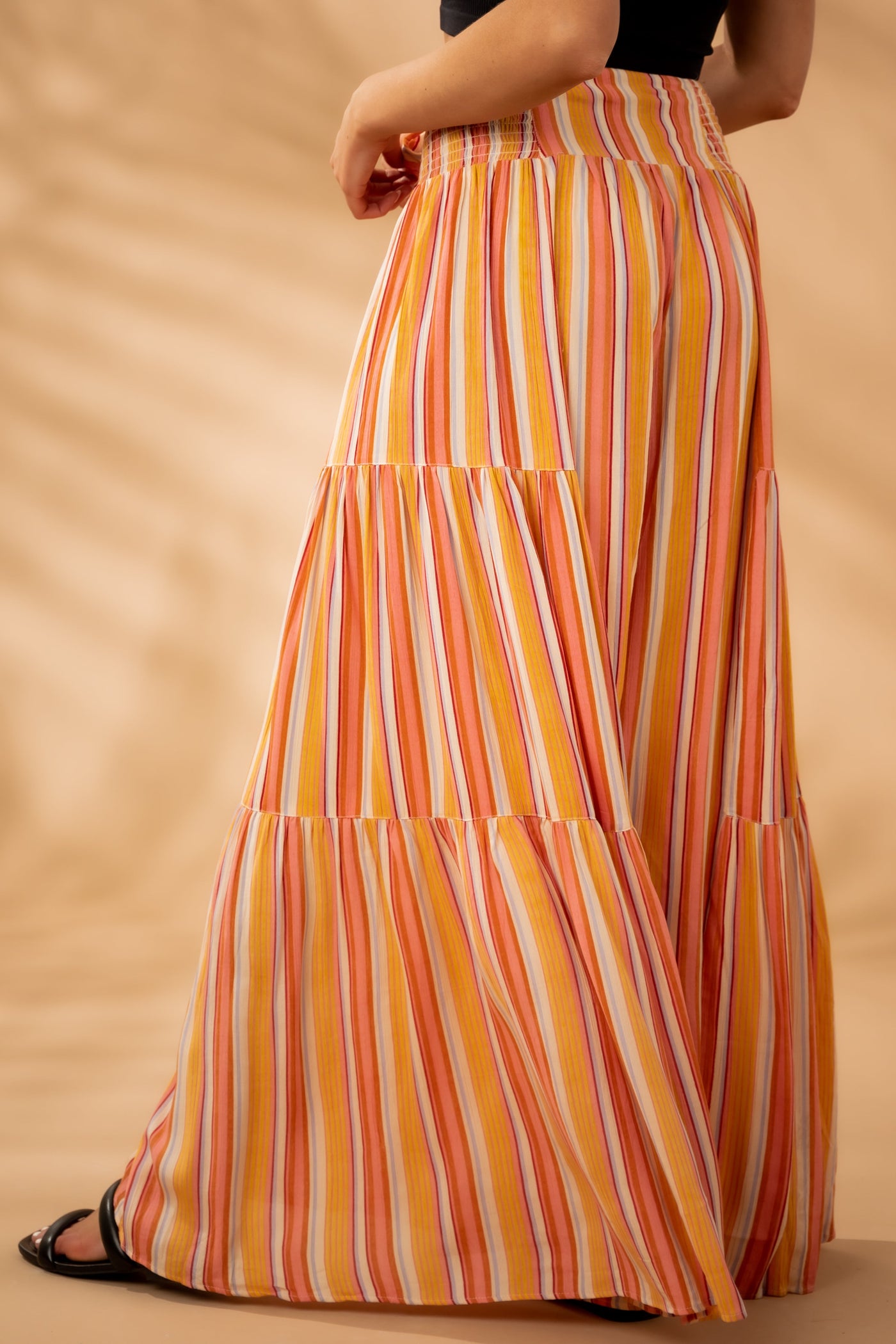 Punch Striped Front Tie Flowy Wide Leg Pants