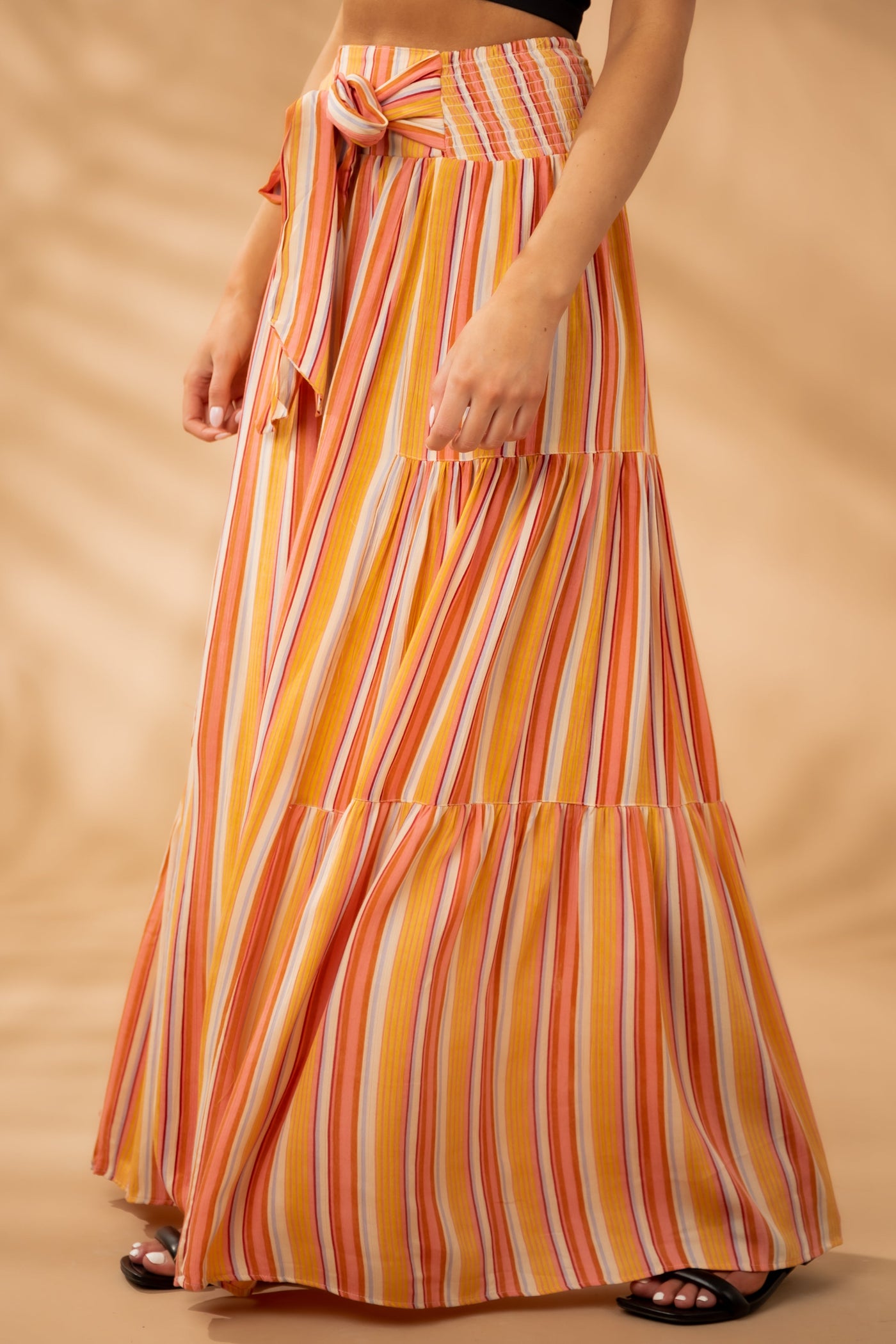 Punch Striped Front Tie Flowy Wide Leg Pants