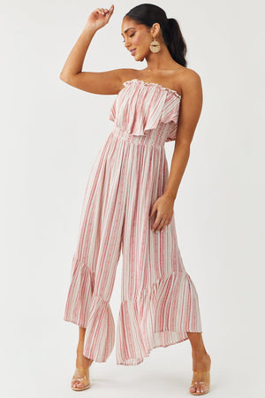 Punch Striped Strapless Smocked Ruffle Jumpsuit