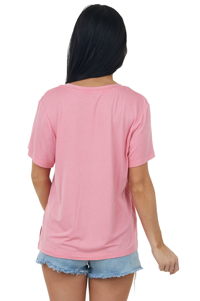 Punch V Neck Short Sleeve Side Slit Knit Tee