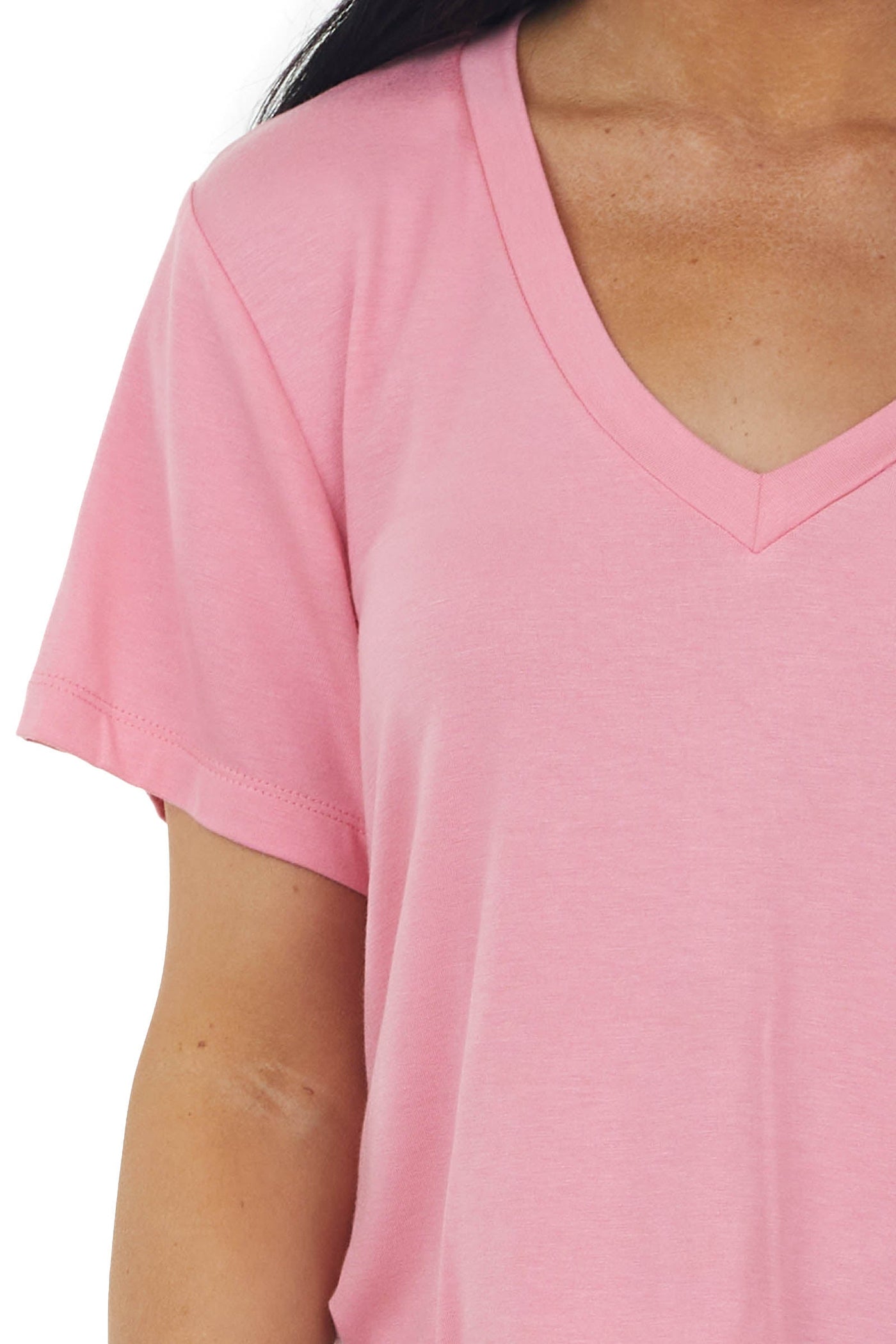 Punch V Neck Short Sleeve Side Slit Knit Tee