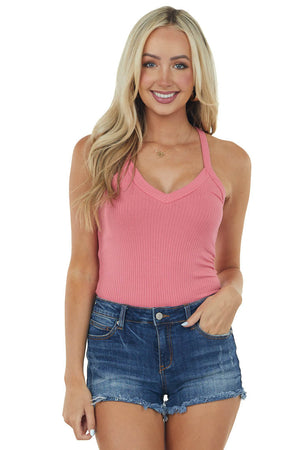 Punch V Neck Stretchy Ribbed Fitted Tank Top