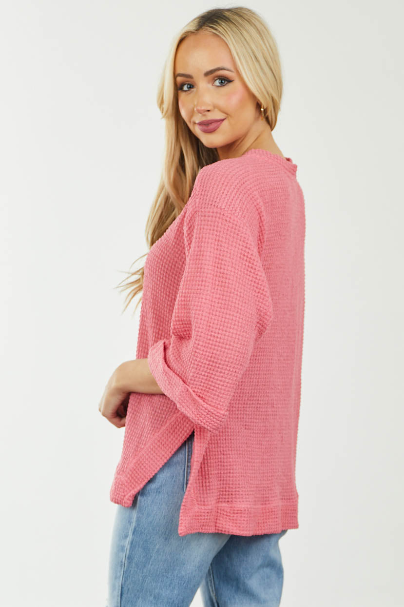 Punch Waffle Knit Folded Cuff Loose Top