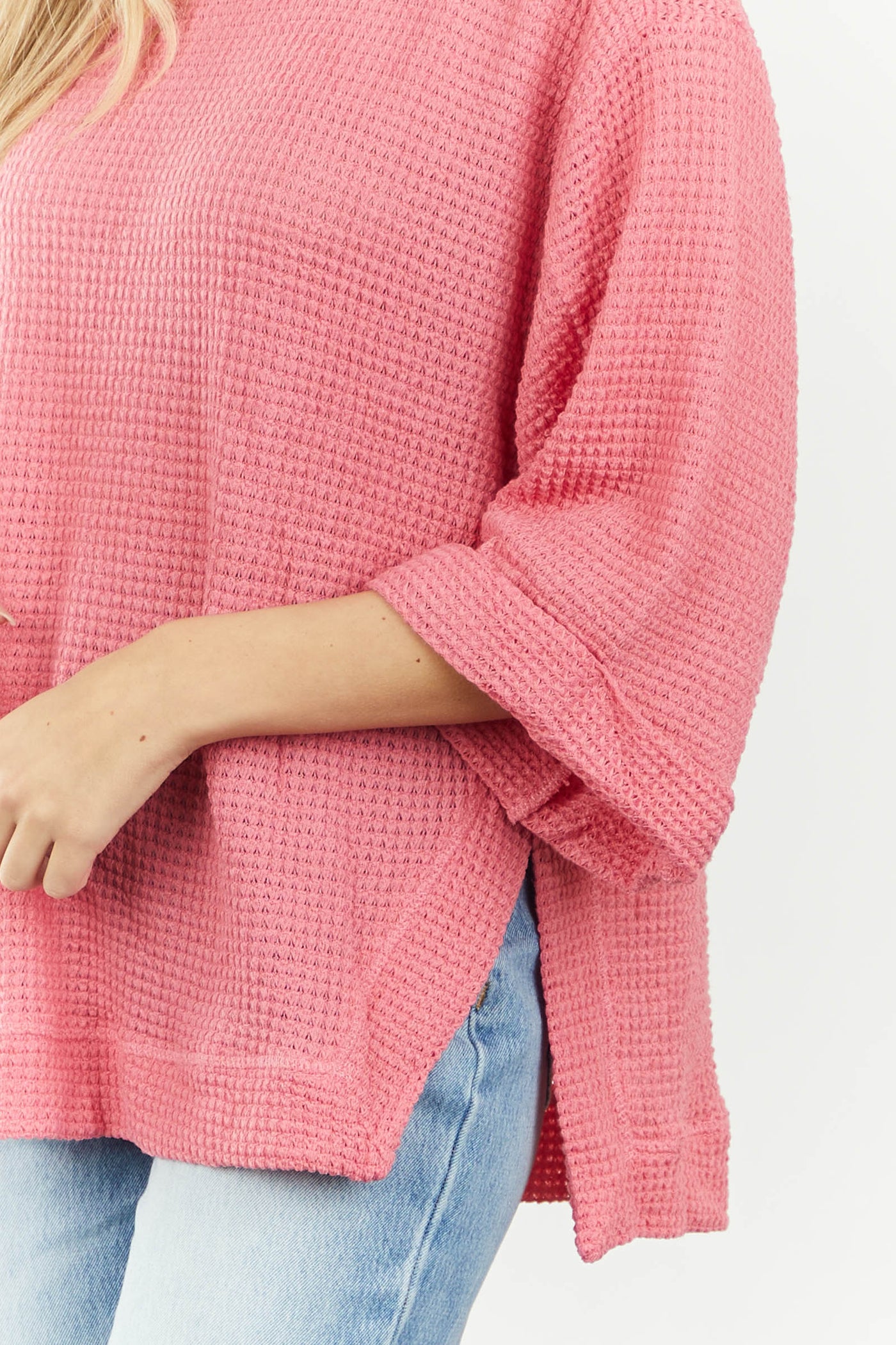 Punch Waffle Knit Folded Cuff Loose Top