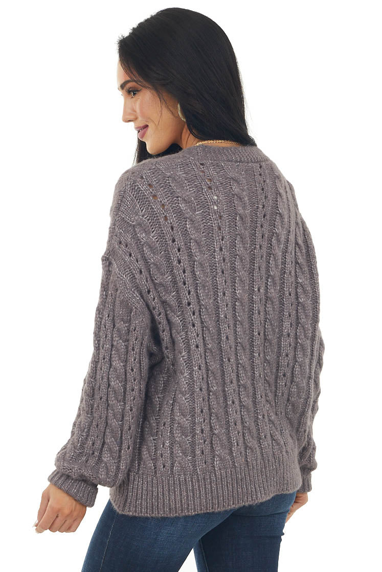 Quartz Grey Button Down Cable Knit Cardigan