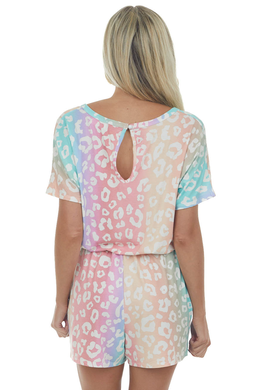 Rainbow Leopard Print Romper with Side Pockets