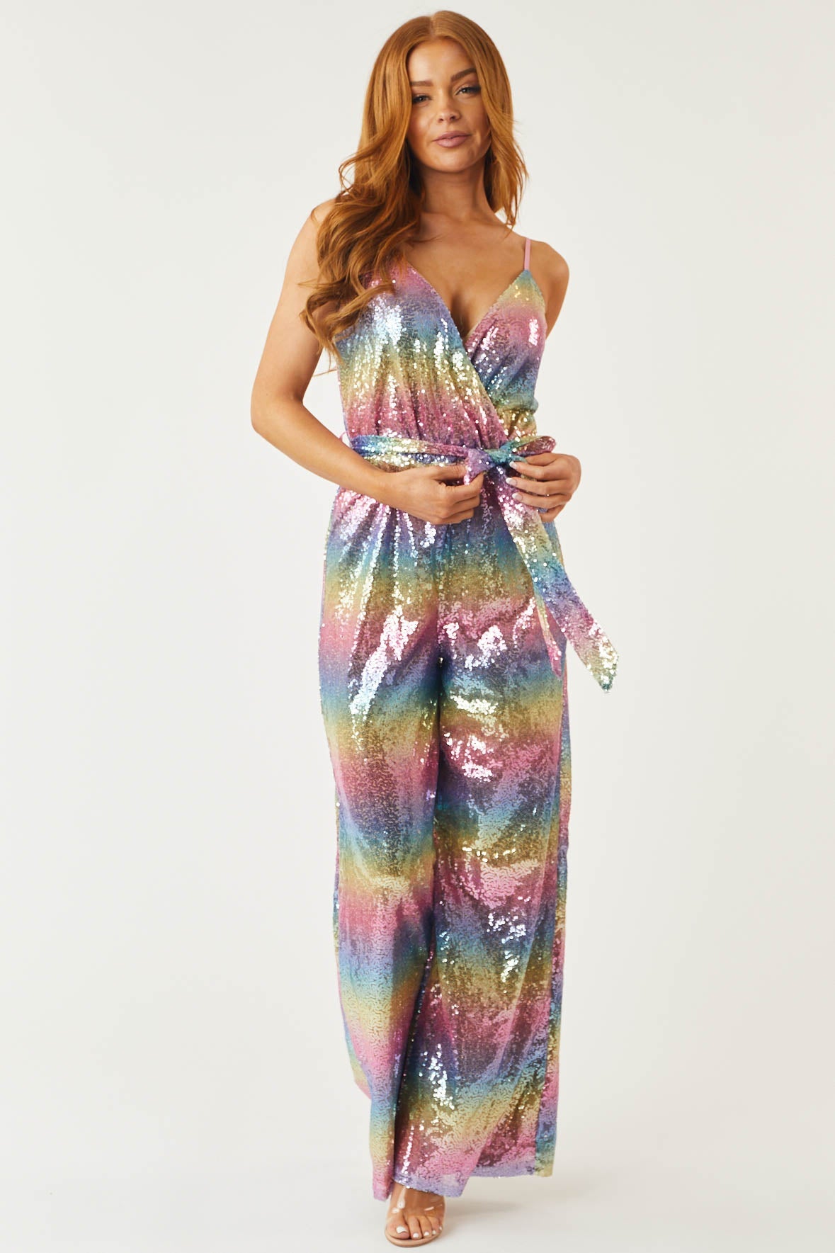Rainbow Sequin Wide Leg Sleeveless Jumpsuit