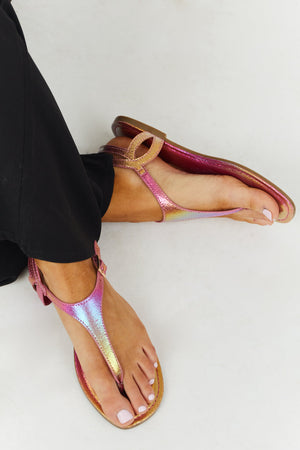Rainbow Metallic Faux Leather Thong Sandals