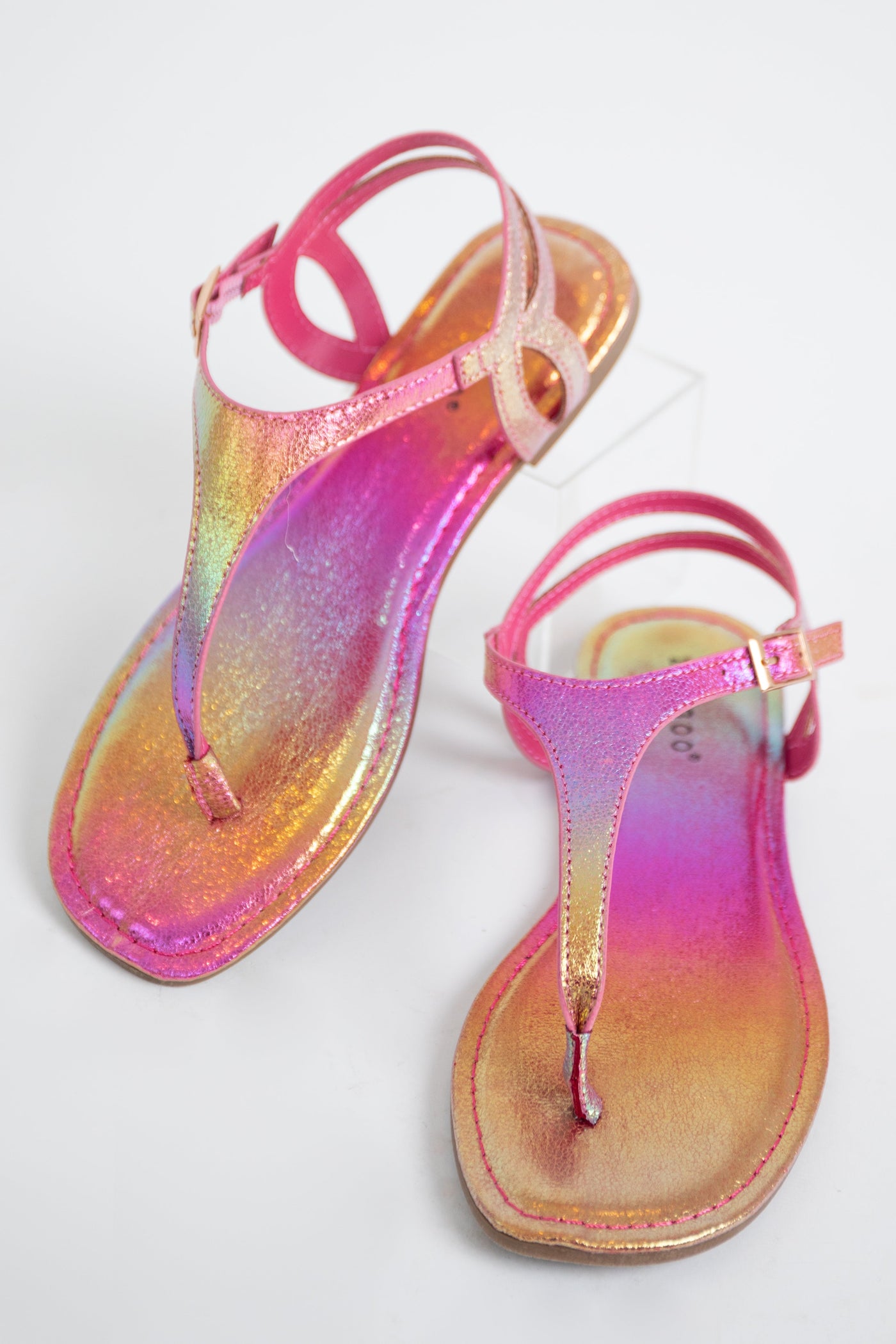 Rainbow Metallic Faux Leather Thong Sandals