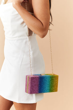 Rainbow Rhinestone Rectangular Clutch Purse
