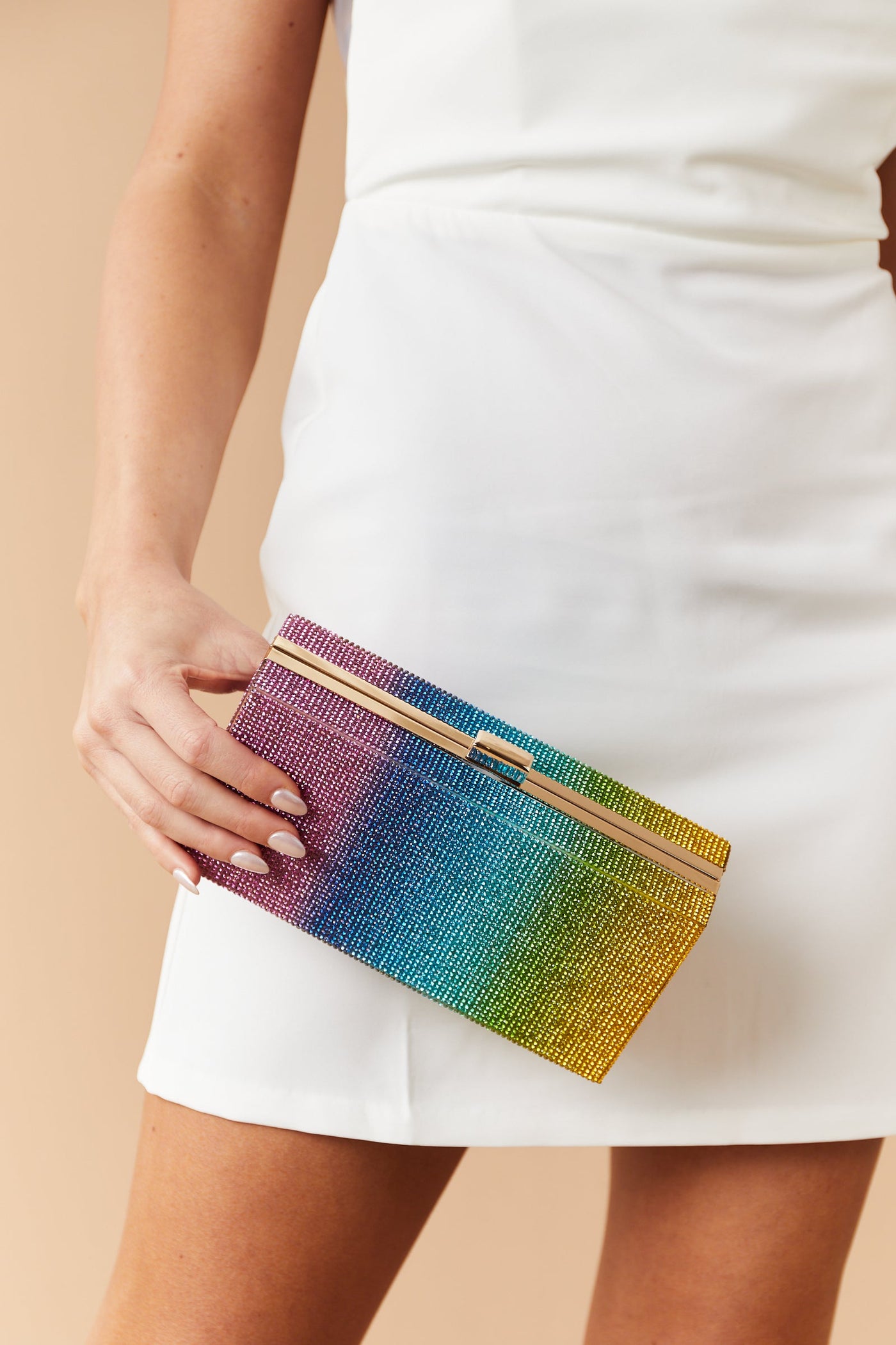 Rainbow Rhinestone Rectangular Clutch Purse