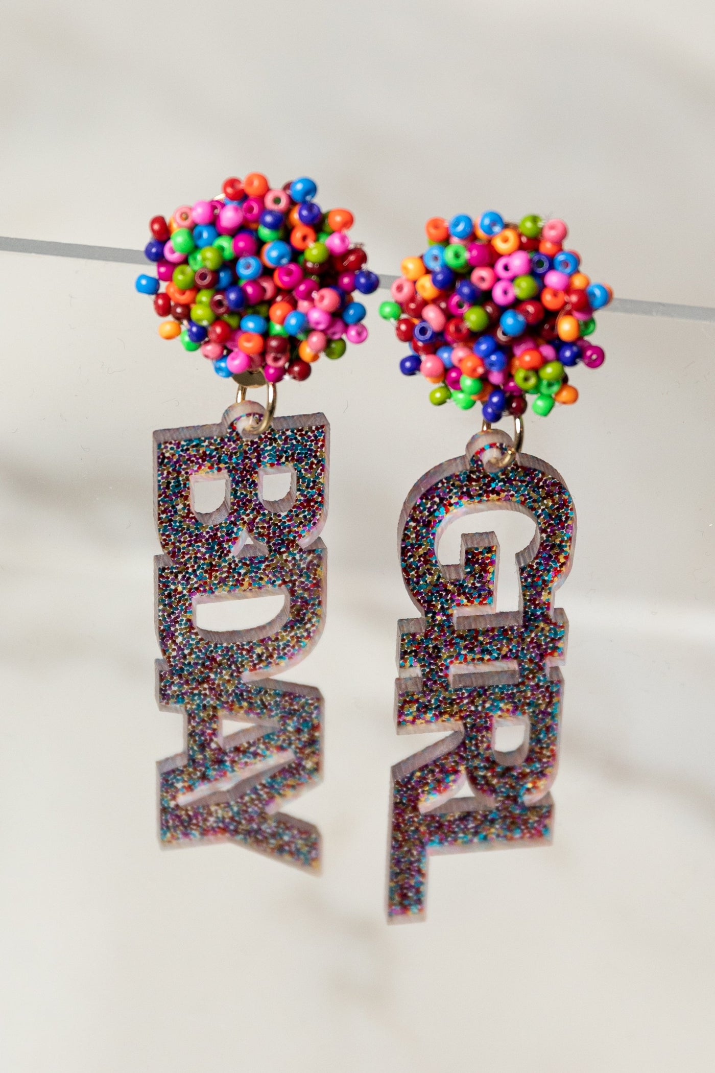 Rainbow 'Bday Girl' Seed Bead Stud Drop Earrings