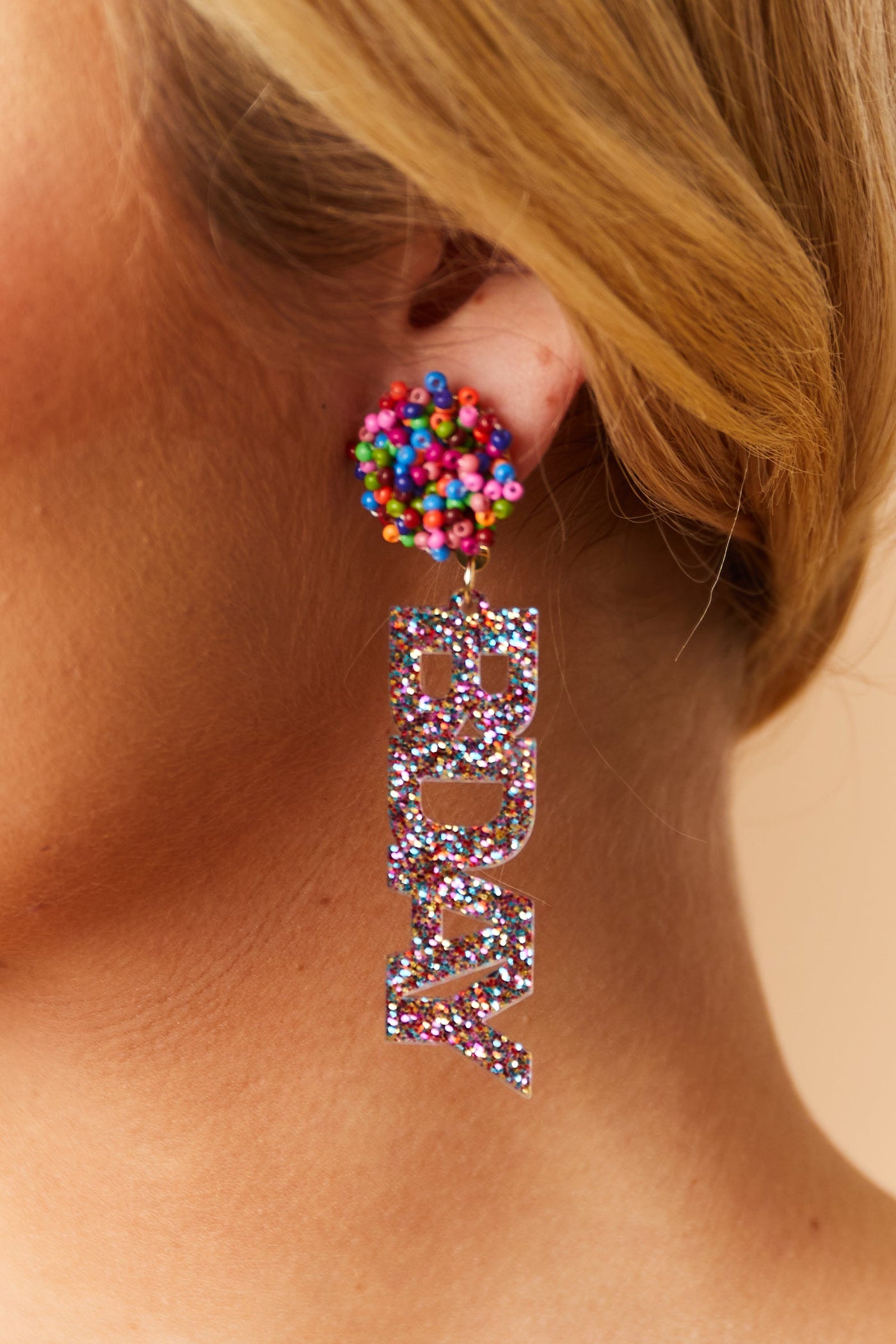 Rainbow 'Bday Girl' Seed Bead Stud Drop Earrings