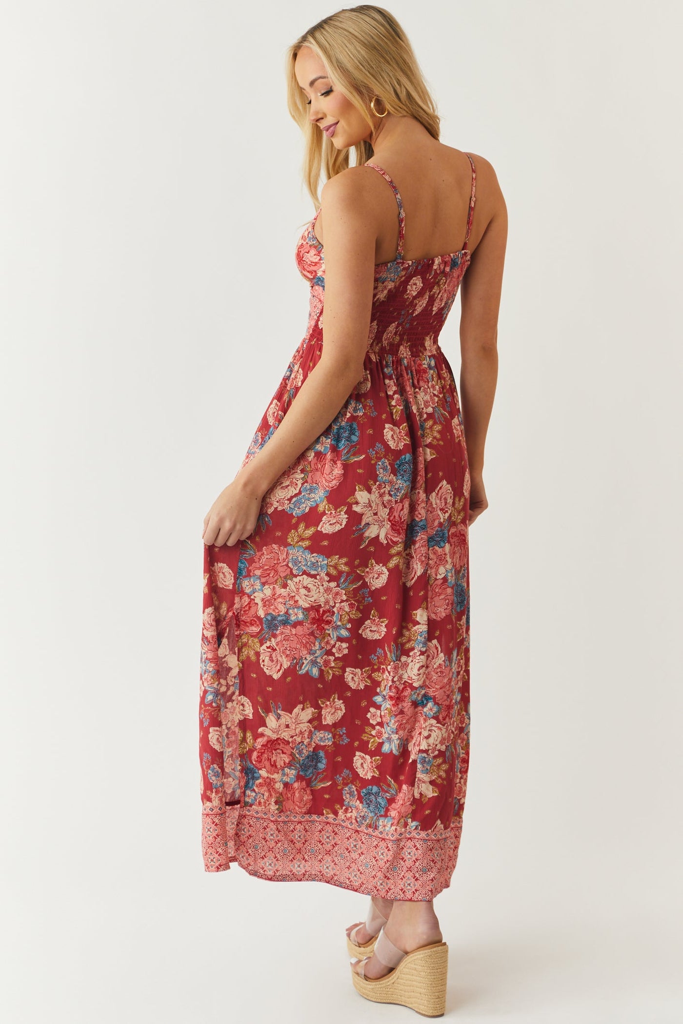 Raspberry Floral Print Sleeveless Maxi Dress