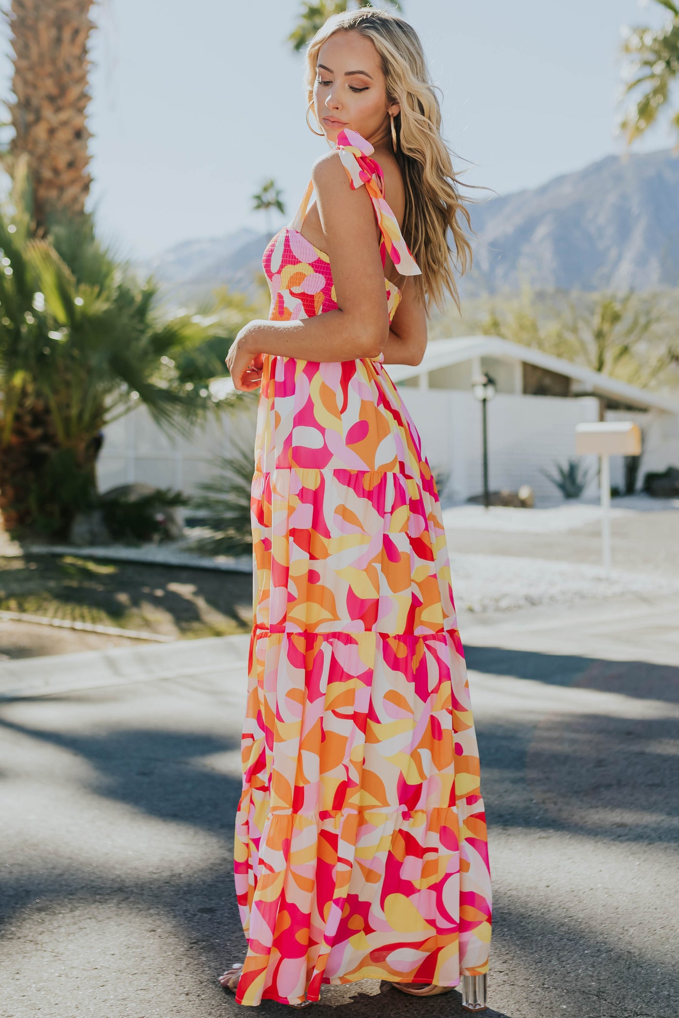 Raspberry Printed Sleeveless Tiered Maxi dress