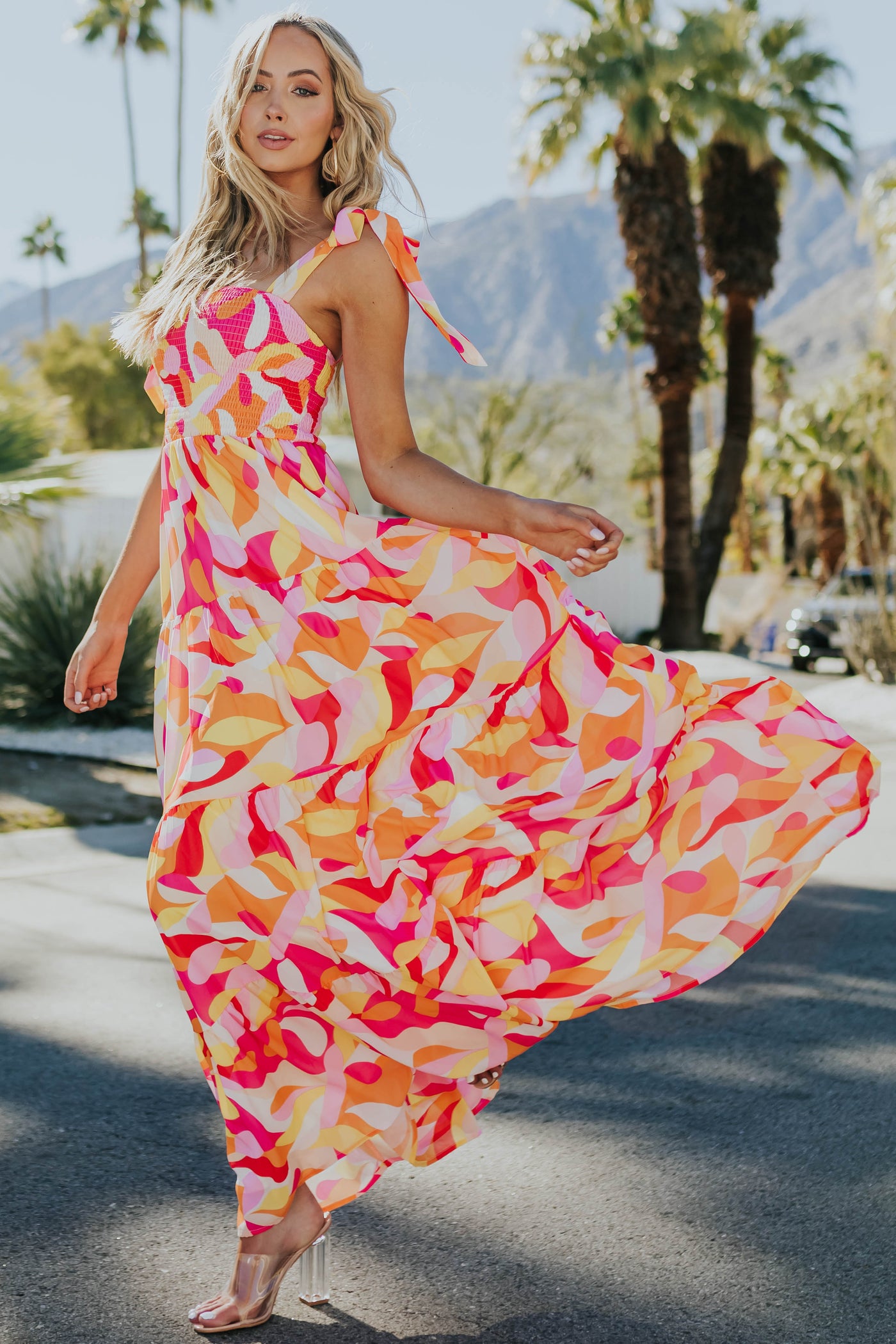 Raspberry Printed Sleeveless Tiered Maxi dress