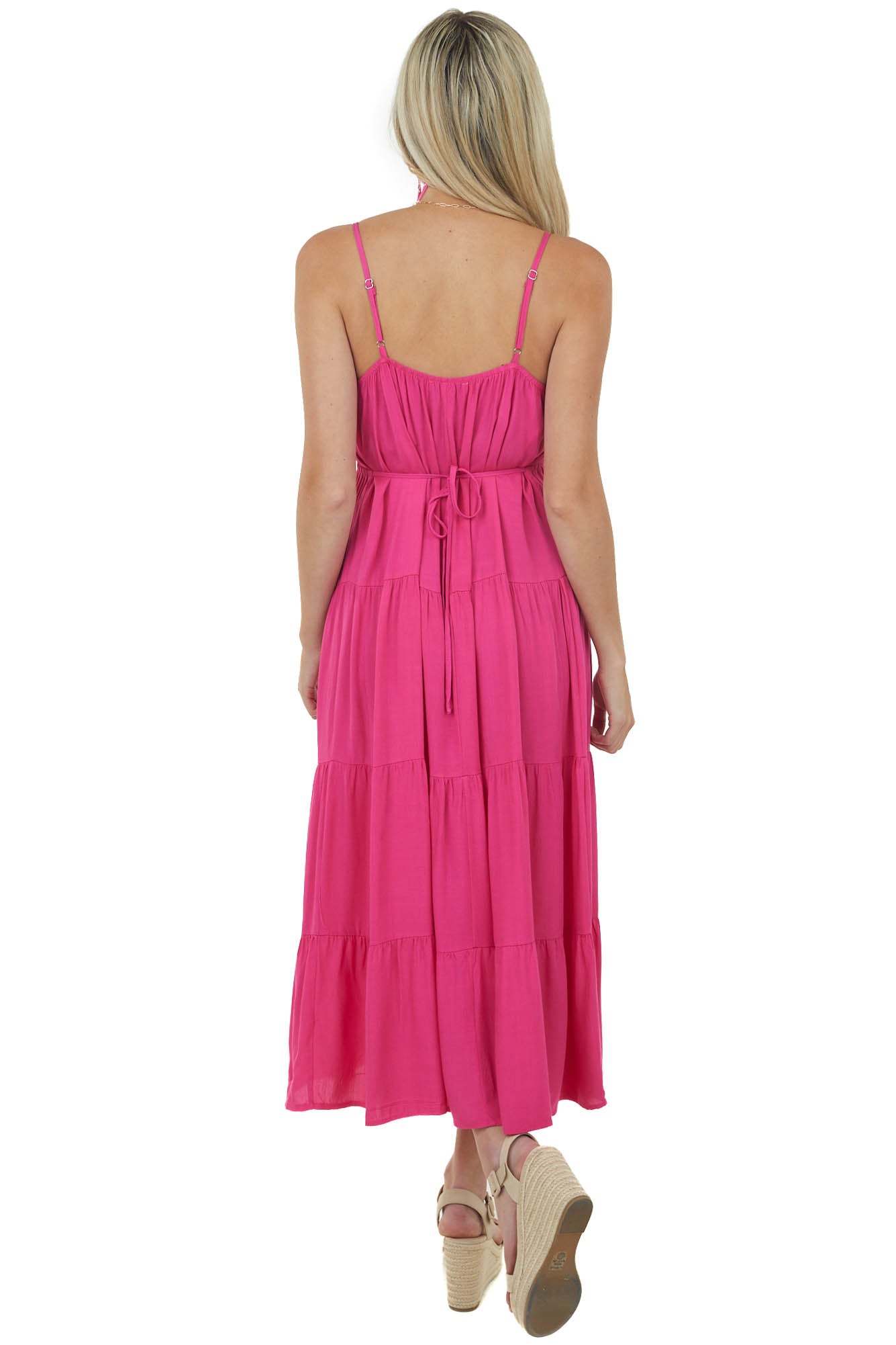 Raspberry Sleeveless Tiered Woven Maxi Dress