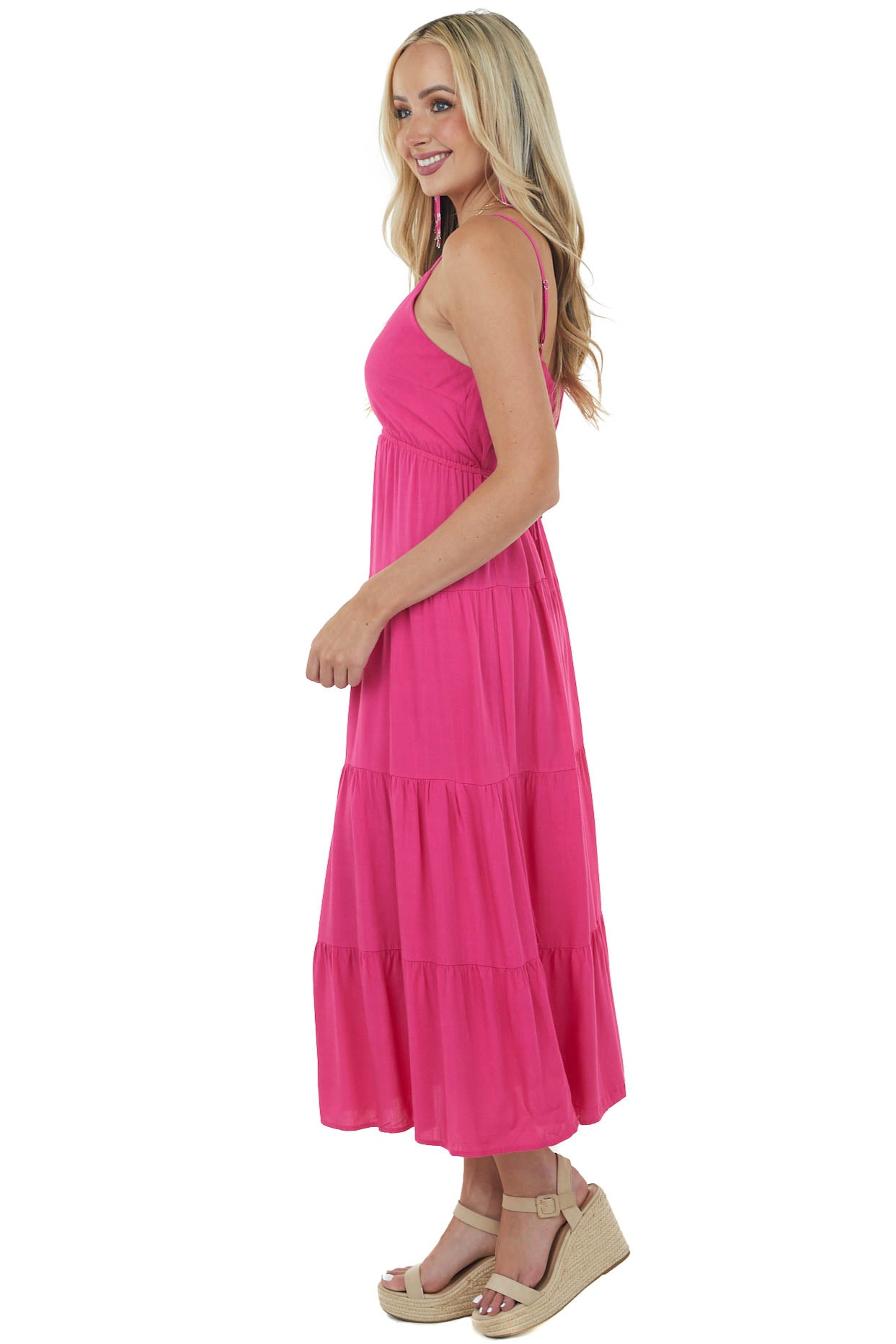 Raspberry Sleeveless Tiered Woven Maxi Dress