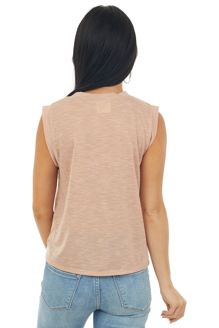 Rich Beige Rounded Neck Slub Knit Muscle Tank