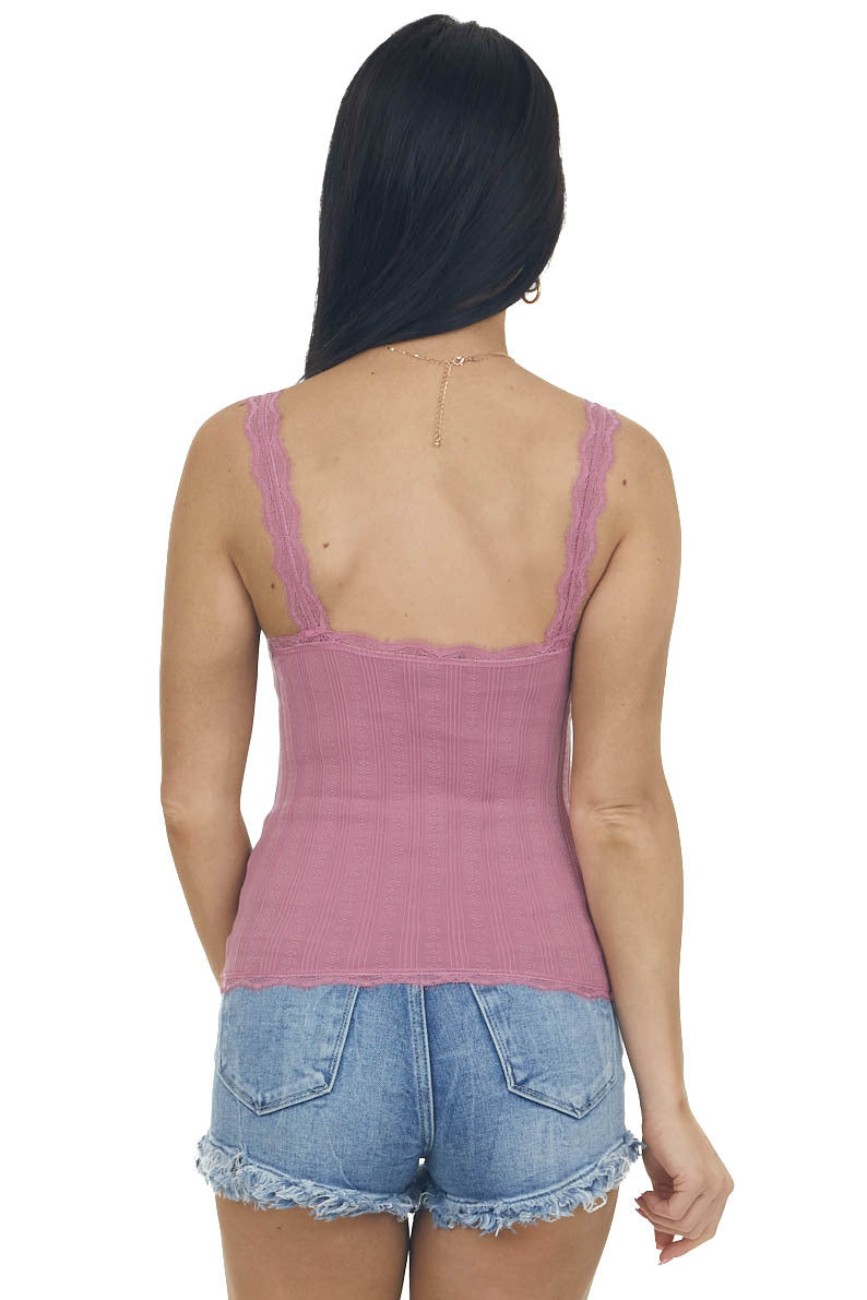 Rich Berry Textured Eyelash Lace Cropped Tank