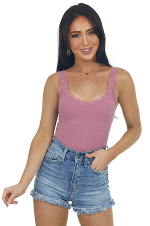 Rich Berry Textured Eyelash Lace Cropped Tank