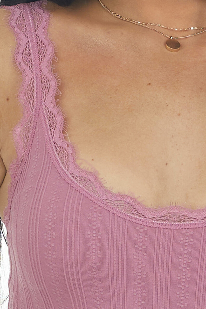 Rich Berry Textured Eyelash Lace Cropped Tank