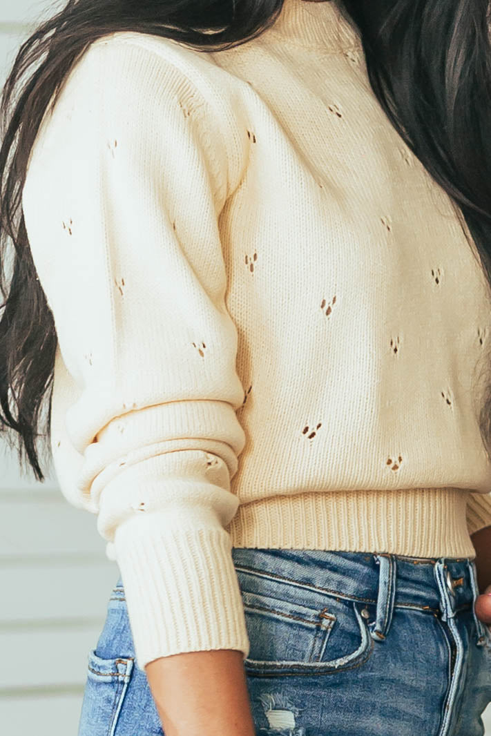 Rich Buttercream Pointelle Knit Sweater