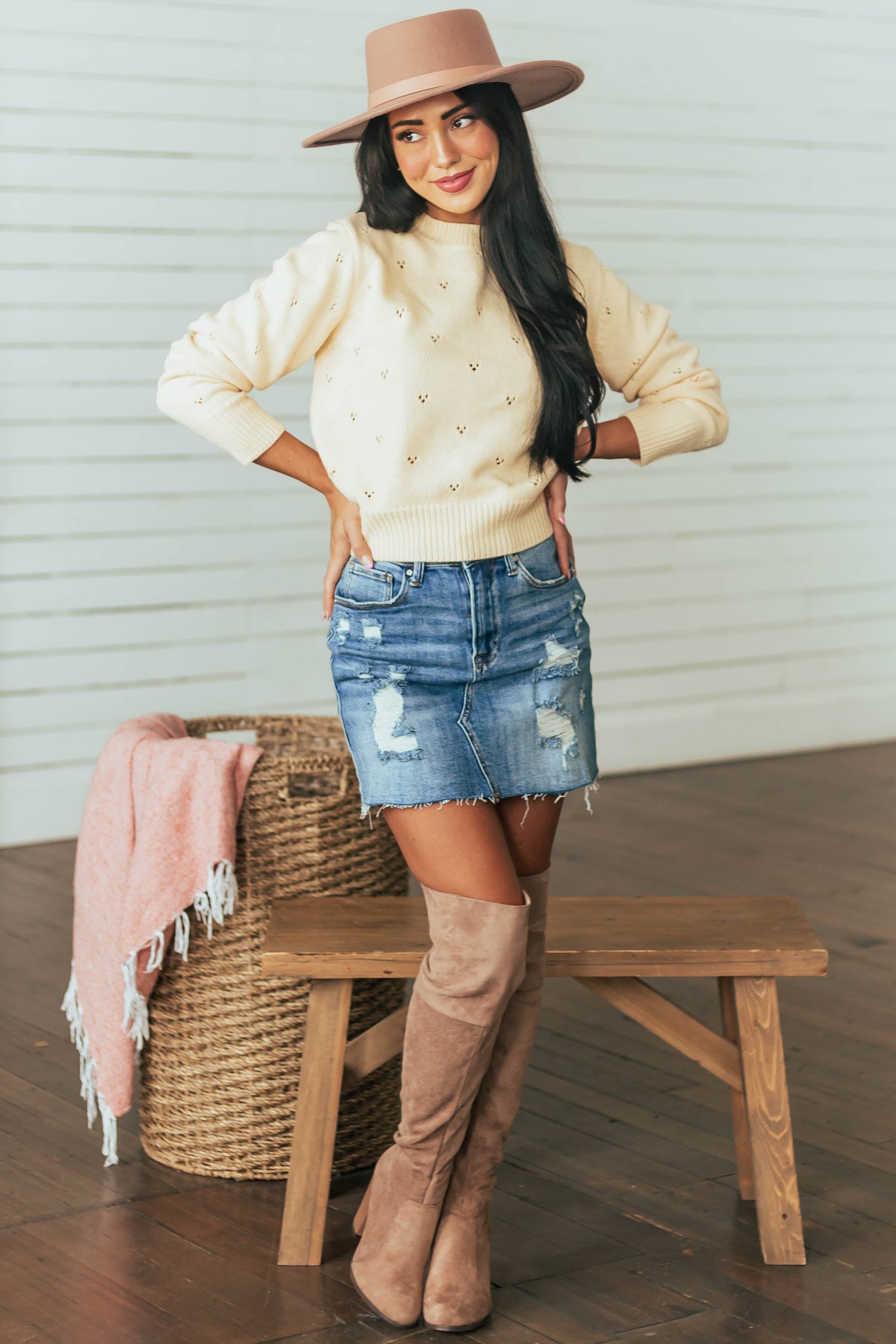 Rich Buttercream Pointelle Knit Sweater