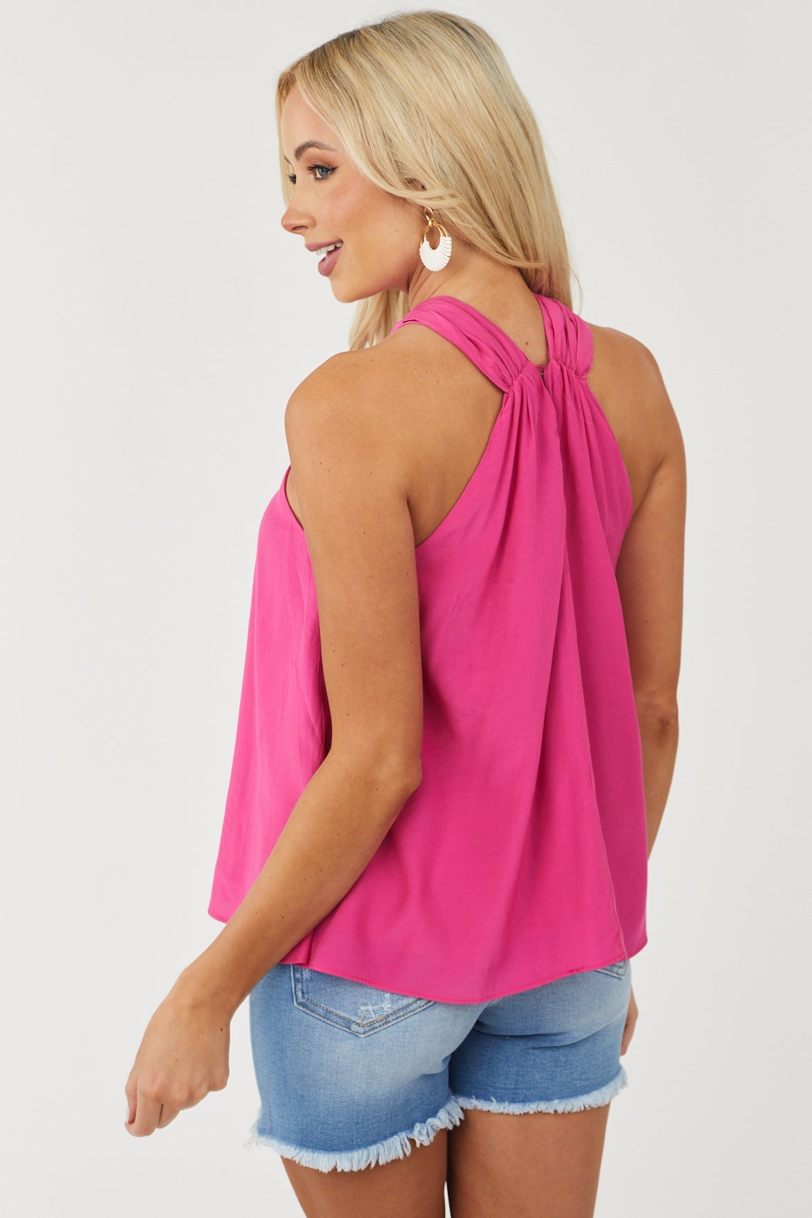 Rich Pink Cross Halter Neck Flowy Tank Top