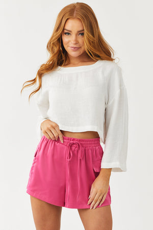 Rich Pink Elastic Waist Cargo Shorts